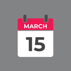 March 15 calendar reminder. 15 March daily calendar icon template. Calendar 15 March icon Design template. Vector illustration
