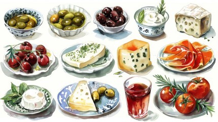 Fototapeta premium All kinds of cheese and olives.