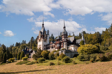 Beautiful picture of Peles Castle in the Carpathians Mountains, Sinaia Romania