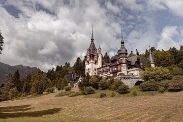 Beautiful picture of Peles Castle in the Carpathians Mountains, Sinaia Romania