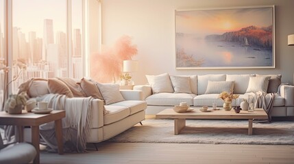 cozy blurred living room home interior