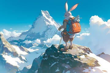 cartoon rabbit high mountain climber