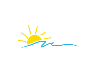 Summer sun and sea logo design vector template 