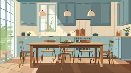 Wooden dining table in kitchen interior style