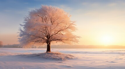 lone sunny snowy trees