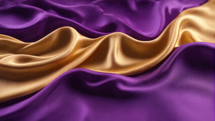 Obraz premium Waves of purple and gold silk, abstract background