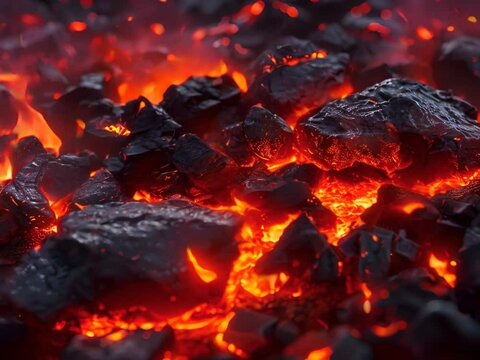 Produce a striking close-up shot of Biomass Burning, capturing the intense flames engulfing the material in vivid colors, ideal for a digital rendering technique like photorealistic rendering