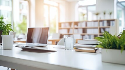 stylish blurred classic white modern office interior