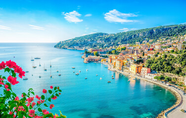French Riviera Beach, France - Villefranche Sur Mer next Nice and Monaco, Cote d Azur, Provence- Summer vacations.