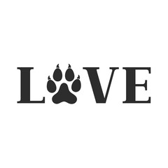 Love vector quote. Dog treat isolated on white background. Pets food symbol. Bone shaped treats for dogs. Paw print vector illustration..