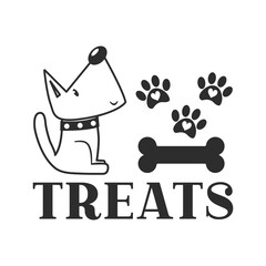 Treats vector quote. Dog treat isolated on white background. Pets food symbol. Bone shaped treats for dogs. Vector illustration.