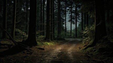 path dark forest night moon