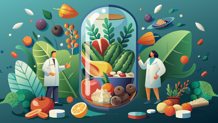 healthy capsule full of vitamins and nutrients made by scientists