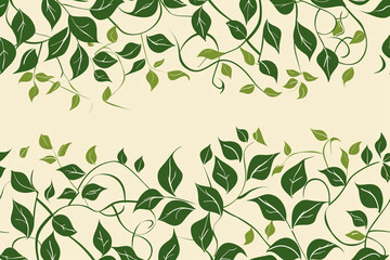 Vine Borders, Curving vines with leaves, Seamless pattern illustration 