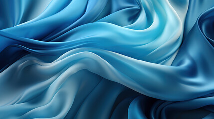 Fototapeta premium Heavenly Fluttering Blue Color Silk Fabric in Space With Delicate Folds on Focus on Foreground