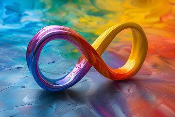 World Autism Awareness Day and Autism Acceptance Month concept with the infinity rainbow symbol sign on a colorful background, representing the rights movement and neurodiversity.
