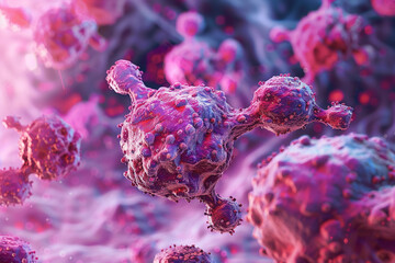 Virtual biopsy tool projecting colon cancer cells detailed close up 