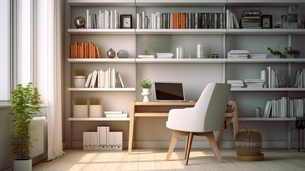 desk blurred beautiful interior home