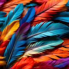 Vibrant macro shot of colorful feather textures