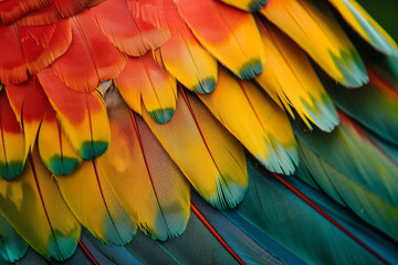 Obraz premium Vividly colored bird feathers, a close-up that speaks to the richness of avian species and the threat of their decline 