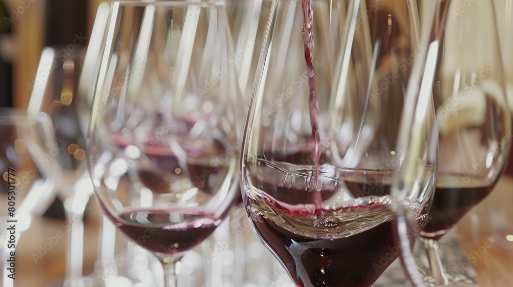 Canvas Prints Wine tasting class, sommelier explaining wine colors, clear glasses lined up, close-up on swirling glass 