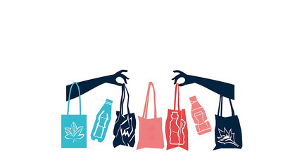 World Plastic bag free day concept old fruits -Humans hanging in plastic bag and plastic bottle