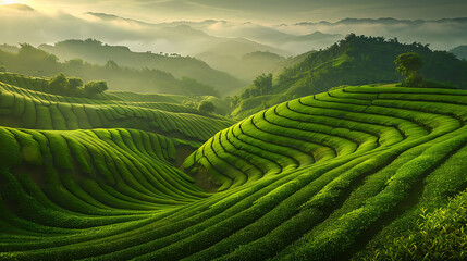 Tea plantation fields, Tea Plants landscape with mount scenery. in sri lanka