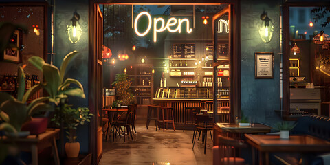 Cozy Bistro or Caffe Signboard Dangling on Entrance Door
