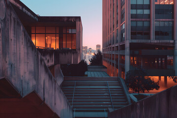 Iconic Brutalist City Hall in Soft Evening Glow