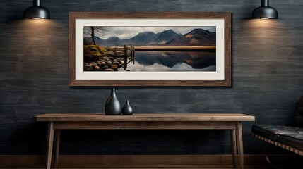 landscape framed art mockup dark background