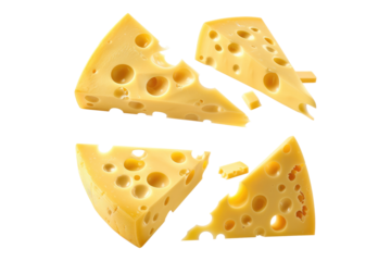 Set of cheese slice isolated on transparent background