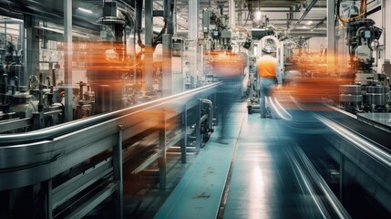 workers blurred factory interior