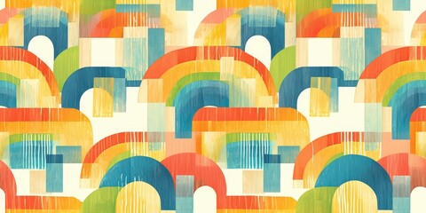 A pattern of colorful rainbows, forming arches in an artistic and playful arrangement.