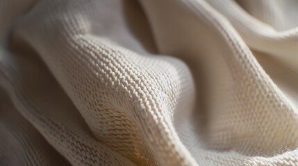 Organic cotton clothing, close-up on fabric weave, soft natural lighting, high detail 
