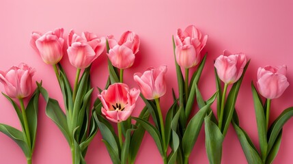 Pink tulips on a pink background.