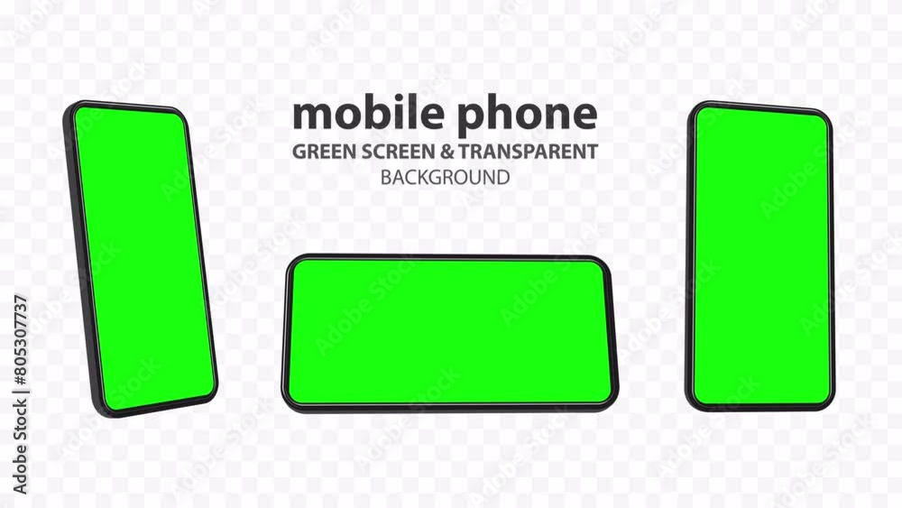 Poster mobile phone animation set. horizontal and vertical smartphone motion graphic mockup with green scre