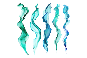 Set of emerald and sky blue swashes isolated on transparent background
