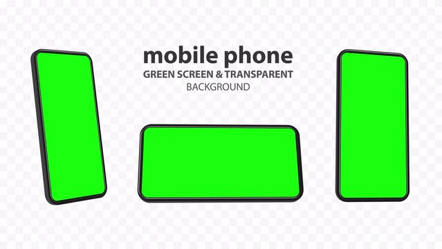 Mobile Phone Animation Set. Horizontal and vertical smartphone motion graphic mockup with green screen. File includes RGB and alpha channels for transparent background on video editing programs.