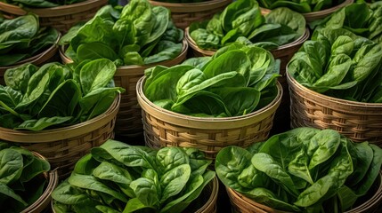 baskets fresh spinach green