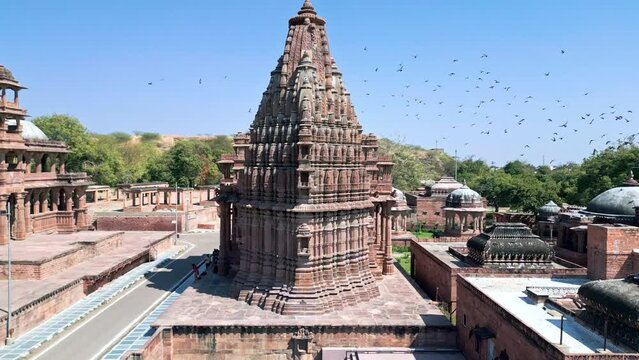 Temple in Mandore Gardens, Rajasthan, India from the air