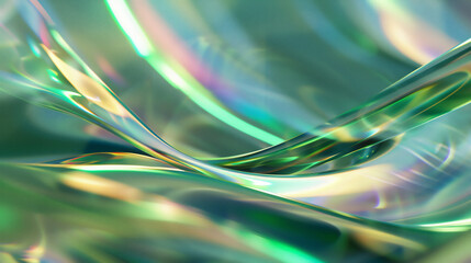 Hologram green cellophane wavy texture background, abstract, fabric, satin, liquid, prism
 - obrazy, fototapety, plakaty