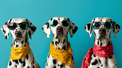 Dog Days of Summer: Fashionable Dalmatians in Sunglasses - obrazy, fototapety, plakaty
