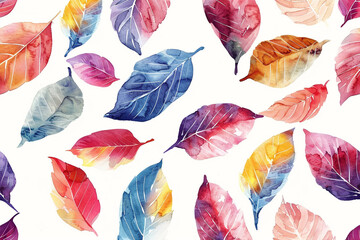 Watercolor Leaf Patterns, Geometric leaf designs, Seamless pattern illustration 