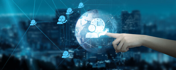 Hand Touching global network connection on 