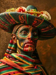 A man with a mexican hat and face paint. - obrazy, fototapety, plakaty