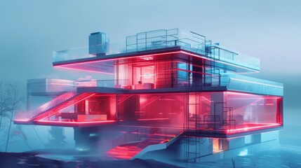 Futuristic Mansion Revealed Through XRay Detail and Bioluminescent Glow - obrazy, fototapety, plakaty