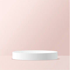 Abstract minimal scene on a calm pink background with a cylindrical podium. Stage mockup showcase for products, banners, sales, presentations, cosmetics, discounts and etc. Vector eps 10.