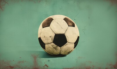 Vintage soccer ball on rough grunge backdrop