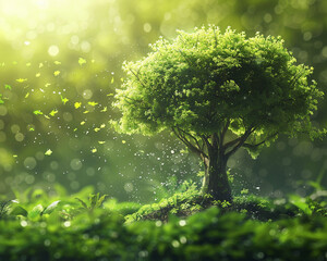 The lush green leaves of the tree are a symbol of hope and new beginnings. - obrazy, fototapety, plakaty