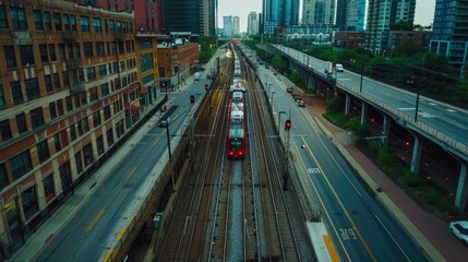 Cinematic drone footage of urban mass transit systems 